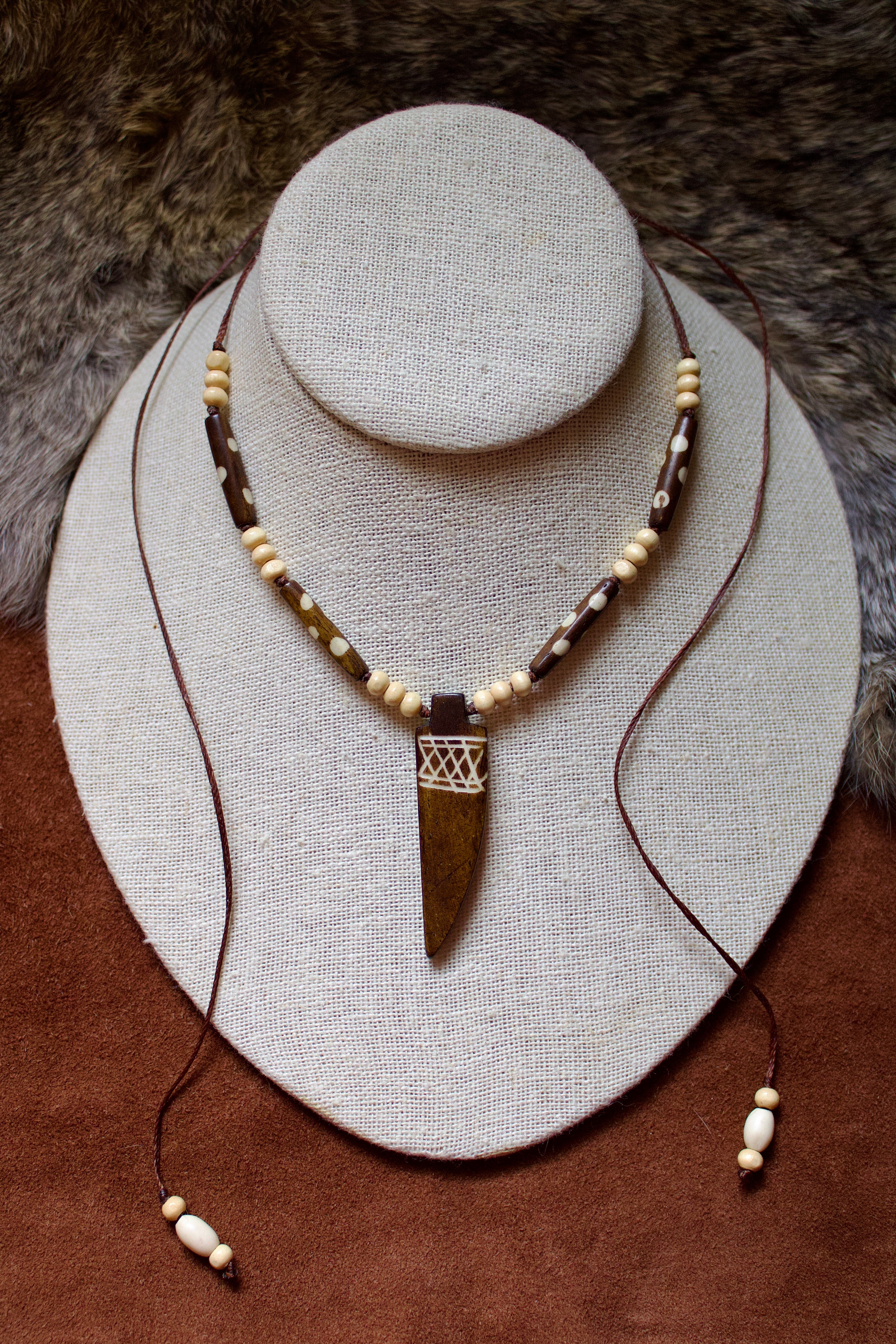 wooden + bone beaded necklace