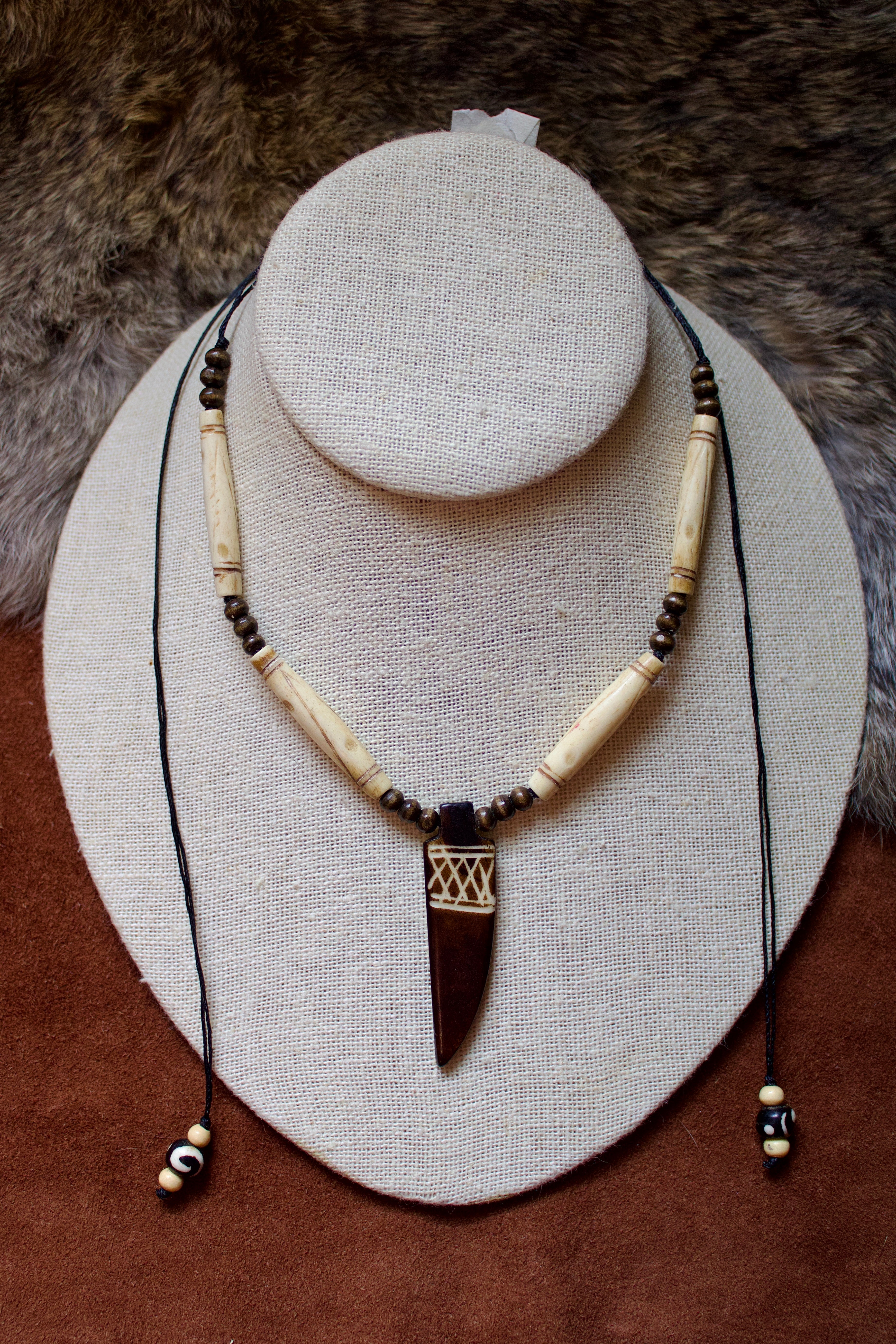 wooden + bone beaded necklace